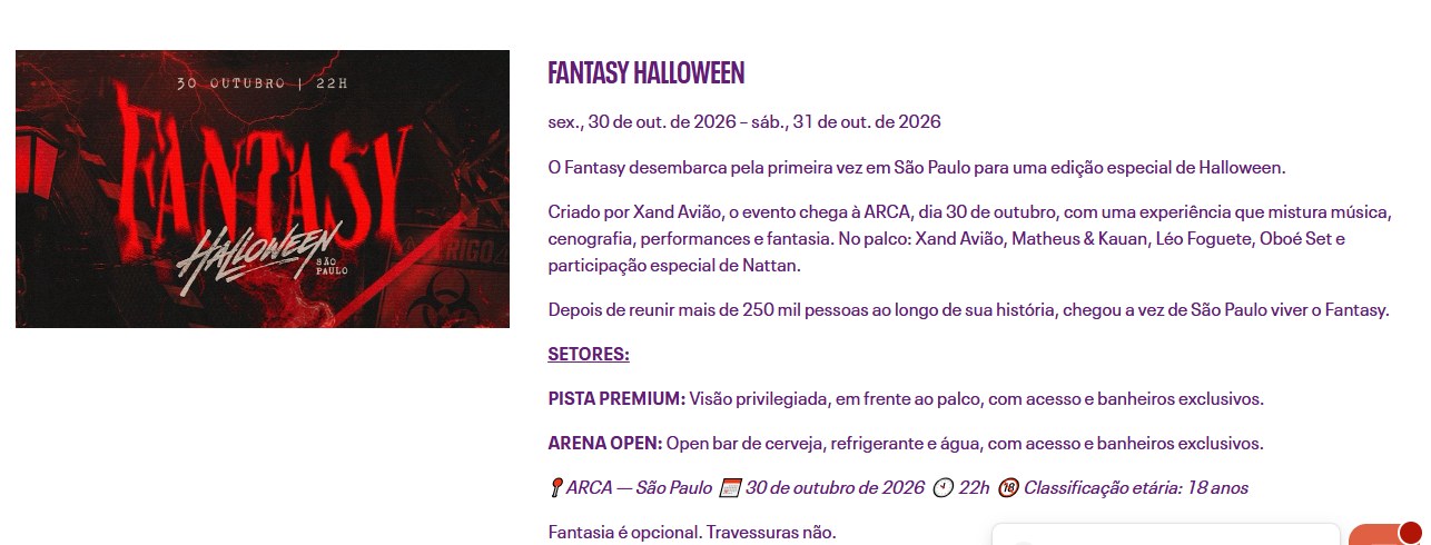 Arte oficial de divulgação do Fantasy Halloween na ARCA Spaces